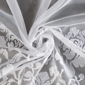 KRÓTKA FIRANA HAFTOWANA W KWIATY - ELEGANCKA FIRANA W RÓŻE Z KOLEKCJI ROYAL ~ "PAULA" BIEL ~ 140