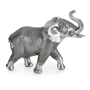 ELEGANCKA FIGURKA DEKORACYJNA W STYLU GLAMOUR ~ SREBRNY SŁOŃ CERAMICZNY ~ EVAN-4