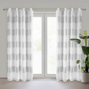 GOTOWA BIAŁA FIRANKA Z FRĘDZLAMI NA CAŁEJ WYSOKOŚCI ~  FIRANKA NA KÓŁKACH ~ MARGARET ~ 1,40m x 2,50m
