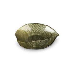 SZKLANA MISA DEKORACYJNA W STYLU BOHO ~ ZIELONA MISA ZE SZKŁA W KSZTAŁCIE LIŚCIA ~ ERIKA-01