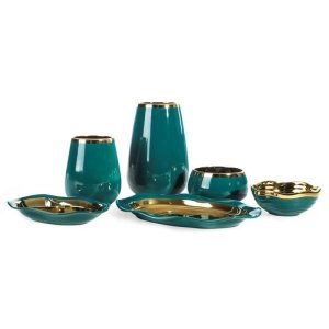TURKUSOWO ZŁOTA MISA DEKORACYJNA ~ ELEGANCKA MISA CERAMICZNA ~ MAJA/MIS/01