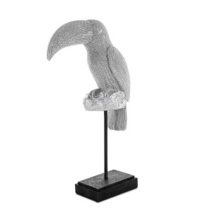 NOWOCZESNA FIGURKA DEKORACYJNA W STYLU GLAMOUR ~ SREBRNY TUKAN CERAMICZNY ~ ELDO/9