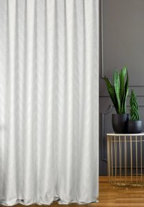 ELEGANCKA TKANINA ZASŁONOWA W STYLU GLAMOUR - ZYG-ZAG ~ "MUZA" NATURAL + SREBRO ~ 285