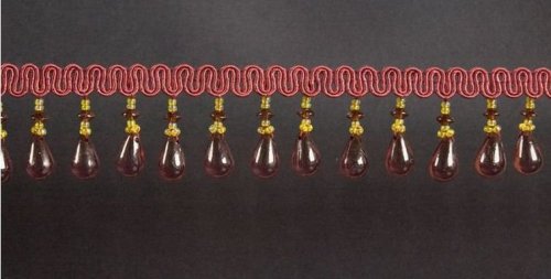 ELEGANCKA PASMANTERIA Z KRYSZTAŁKAMI ~ KRYSZTAŁKI DO FIRAN ~ ŁEZKI ~ wys. 3,50cm ~ BORDO + ZŁOTO