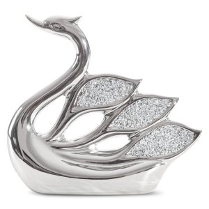 FIGURKA DEKORACYJNA Z PIRYTEM ~ ŁABĘDŹ CERAMICZNY ZE SZKIEŁKAMI W STYLU GLAMOUR ~ PALMERA-1