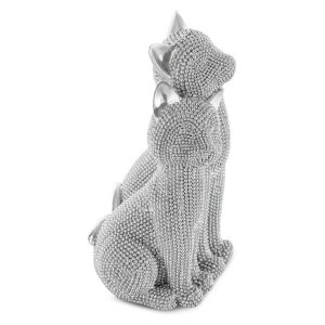 NOWOCZESNA FIGURKA DEKORACYJNA W STYLU GLAMOUR ~ SREBRNE KOTY FIGURKA CERAMICZNA ~ ELDO/11
