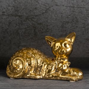 FIGURKA DEKORACYJNA ZŁOTY KOT ~ CERAMICZNY KOTEK W KOLORZE ZŁOTYM ~ KITY/02