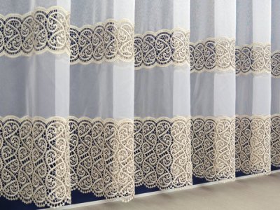 ELEGANCKA FIRANA Z GIPIURĄ - MARKIZETA Z GIPIURĄ 2 SZLAKI ~ "ELIT" - B + ZŁ ~ 290 ~ KUPON 2,20M