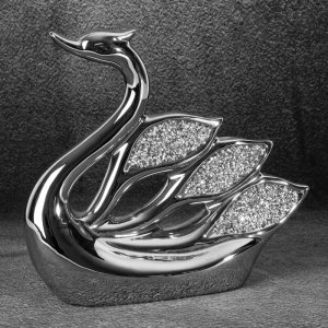 FIGURKA DEKORACYJNA Z PIRYTEM ~ ŁABĘDŹ CERAMICZNY ZE SZKIEŁKAMI W STYLU GLAMOUR ~ PALMERA-1