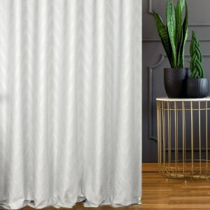 ELEGANCKA TKANINA ZASŁONOWA W STYLU GLAMOUR - ZYG-ZAG ~ "MUZA" NATURAL + SREBRO ~ 285 ~ KUPON 0,55M