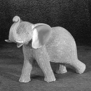 NOWOCZESNA FIGURKA DEKORACYJNA W STYLU GLAMOUR ~ SREBRNY SŁOŃ FIGURKA CERAMICZNA ~ ELDO/15