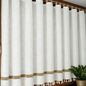 firanka boho na jutowych szelkach w kolorze naturalnego lnu
