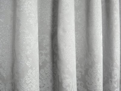 EKSKLUZYWNE ZASŁONY W ORNAMENTY "ARIA" POPIELATY + SREBRNY ~ 280 ~ KUPON 1,25M