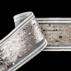 NOWOCZESNA PASMANTERIA Z CEKINAMI ~ KAMELEON ~ wys. 8cm ~ BEŻ + JASNY BRUDNY RÓŻ ~ KUPON 0,38M