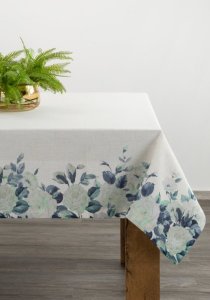 NATURALNY OBRUS Z DODATKIEM LNU ~ WIOSENNY OBRUS Z KWIATOWYM WZOREM ~ NATU8 ~ 140x300