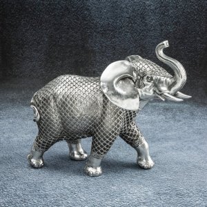 ELEGANCKA FIGURKA DEKORACYJNA W STYLU GLAMOUR ~ SREBRNY SŁOŃ CERAMICZNY ~ EVAN-4