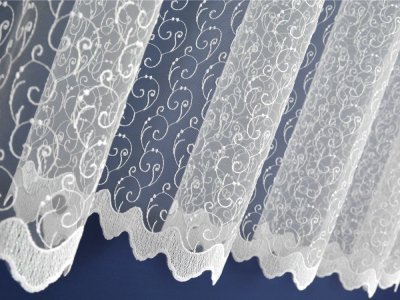 ELEGANCKA KRÓTKA FIRANA HAFTOWANA W ESIKI - FIRANA HAFTOWANA PO CAŁOŚCI ~ "TALIMA" BIEL ~ 185