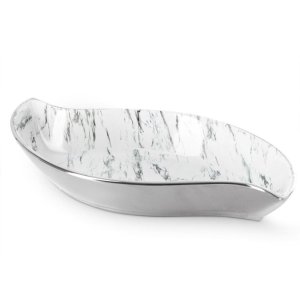 BIAŁO SREBRNA PATERA DEKORACYJNA ZE WZOREM MARMURU ~ PATERA W STYLU GLAMOUR ~ SANA/02