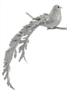 OZDOBA CHOINKOWA SW/OZD/BIRD/30-1 ~ PTAK ~ SREBRO ~ kpl. 6szt