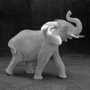 NOWOCZESNA FIGURKA DEKORACYJNA W STYLU GLAMOUR ~ SREBRNY SŁOŃ FIGURKA CERAMICZNA ~ ELDO/25