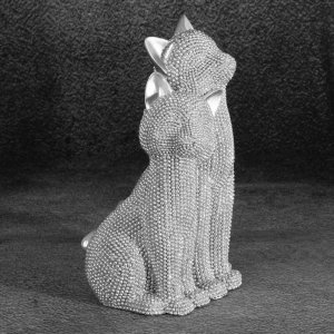 NOWOCZESNA FIGURKA DEKORACYJNA W STYLU GLAMOUR ~ SREBRNE KOTY FIGURKA CERAMICZNA ~ ELDO/11