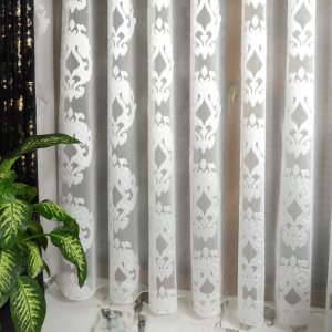 firana marszczona z dużym ornamentem jasny krem samira