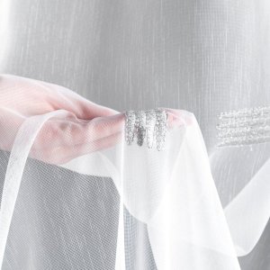 firana aden bambus biała srebrny haft geometryczny