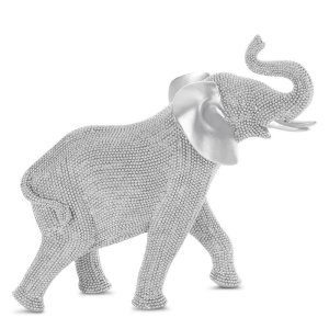 NOWOCZESNA FIGURKA DEKORACYJNA W STYLU GLAMOUR ~ SREBRNY SŁOŃ FIGURKA CERAMICZNA ~ ELDO/25