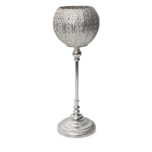ELEGANCKI WYSOKI ŚWIECZNIK 60CM W STYLU ORIENTALNYM ~ SREBRNY ŚWIECZNIK W STYLU GLAMOUR ~ AMELI-01