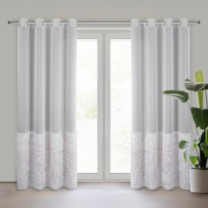GOTOWA SREBRNA FIRANKA Z FRĘDZLAMI OD DOŁU ~  FIRANKA NA KÓŁKACH ~ MARGARET ~ 1,40m x 2,50m