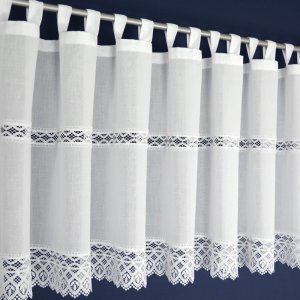 Eleganckie zazdrostki na szelkach - białe zazdrostki z gipiurą do kuchni - "Loops I" - 60