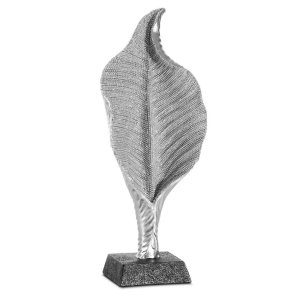 NOWOCZESNA FIGURKA DEKORACYJNA W STYLU GLAMOUR ~ SREBRNY LIŚĆ CERAMICZNY ~ ELDO/7