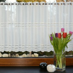 Zazdrostki do kuchni na metry - Eleganckie kuchenne zazdrostki-haftowane - "Aida" jasny krem - 60
