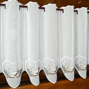biała zazdrostka panelowa 40 cm z haftowanymi domkami