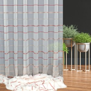 Firana z woalu – woal w pasy, nowoczesna firana do salonu i pokoju młodzieżowego - ARTE czerwienie–beż - 325