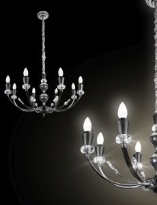 NOWOCZESNY ŻYRANDOL W STYLU GLAMOUR ~ SREBRNA LAMPA WISZĄCA Z KRYSZTAŁAMI ~ MELBA/03