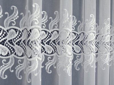 ELEGANCKA FIRANA Z GIPIURĄ ~ FIRANA DO SALONU ~ 3 SZLAKI WZORU ~ "NUTRIL" BIEL ~ 295