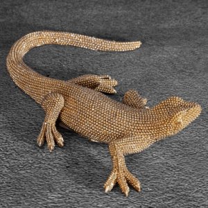 NOWOCZESNA FIGURKA DEKORACYJNA W STYLU GLAMOUR ~ ZŁOTA JASZCZURKA CERAMICZNA ~ ELDO/3