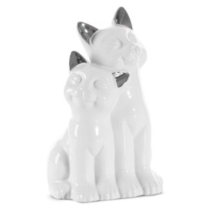 FIGURKA DEKORACYJNA KOTY ~ CERAMICZNE KOTY W KOLORZE BIAŁO SREBRNYM ~ CAT/03