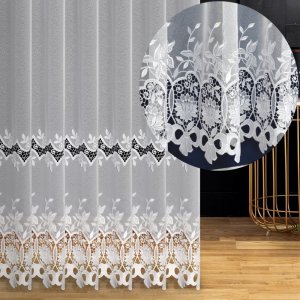 Firana balkonowa na metry KOKARDKI – markizeta z ozdobnym haftem i kokardkami