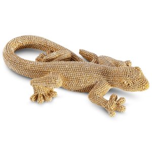 NOWOCZESNA FIGURKA DEKORACYJNA W STYLU GLAMOUR ~ ZŁOTA JASZCZURKA CERAMICZNA ~ ELDO/1