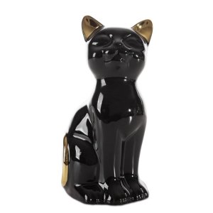 FIGURKA DEKORACYJNA KOT ~ CERAMICZNY KOT W KOLORZE CZARNO ZŁOTYM ~ CAT/04