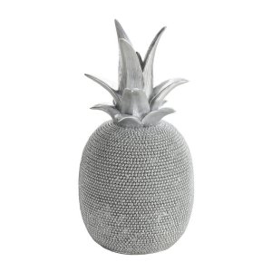 NOWOCZESNA FIGURKA DEKORACYJNA W STYLU GLAMOUR ~ SREBRNY ANANAS FIGURKA CERAMICZNA ~ ELDO/39