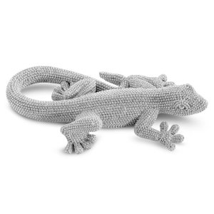 NOWOCZESNA FIGURKA DEKORACYJNA W STYLU GLAMOUR ~ SREBRNA JASZCZURKA FIGURKA CERAMICZNA ~ ELDO/01