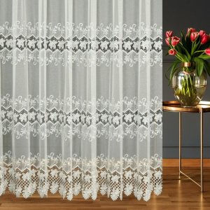 Ekskluzywna kremowa firana z gipiurą 3 szlaki gipiury CALIX