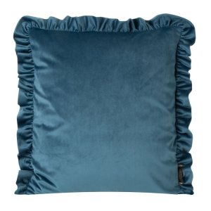 WELUROWA POSZEWKA DEKORACYJNA Z FALBANKĄ ~ VELVET/25/H ~ 45x45 ~ NIEBIESKI