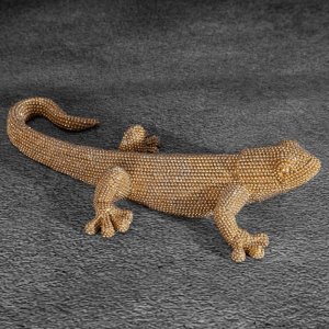 NOWOCZESNA FIGURKA DEKORACYJNA W STYLU GLAMOUR ~ ZŁOTA JASZCZURKA CERAMICZNA ~ ELDO/2