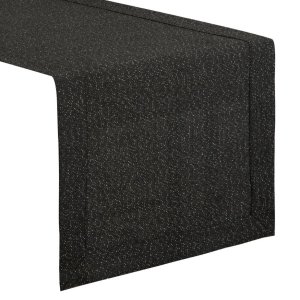 CZARNY NABŁYSZCZANY BIEŻNIK DEKORACYJNY ~ BIEŻNIK O LNIANYM SPLOCIE ~ STELLA1 ~ 40x140