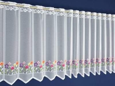 Zazdrostki kuchenne z żakardu Łączka 0,70 m, dekoracyjny wz&oacute;r kwiatowy i lekka tekstura