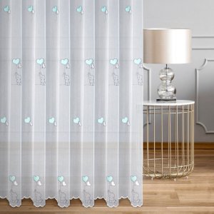 biała firana dziecięca niebieski haft słonik